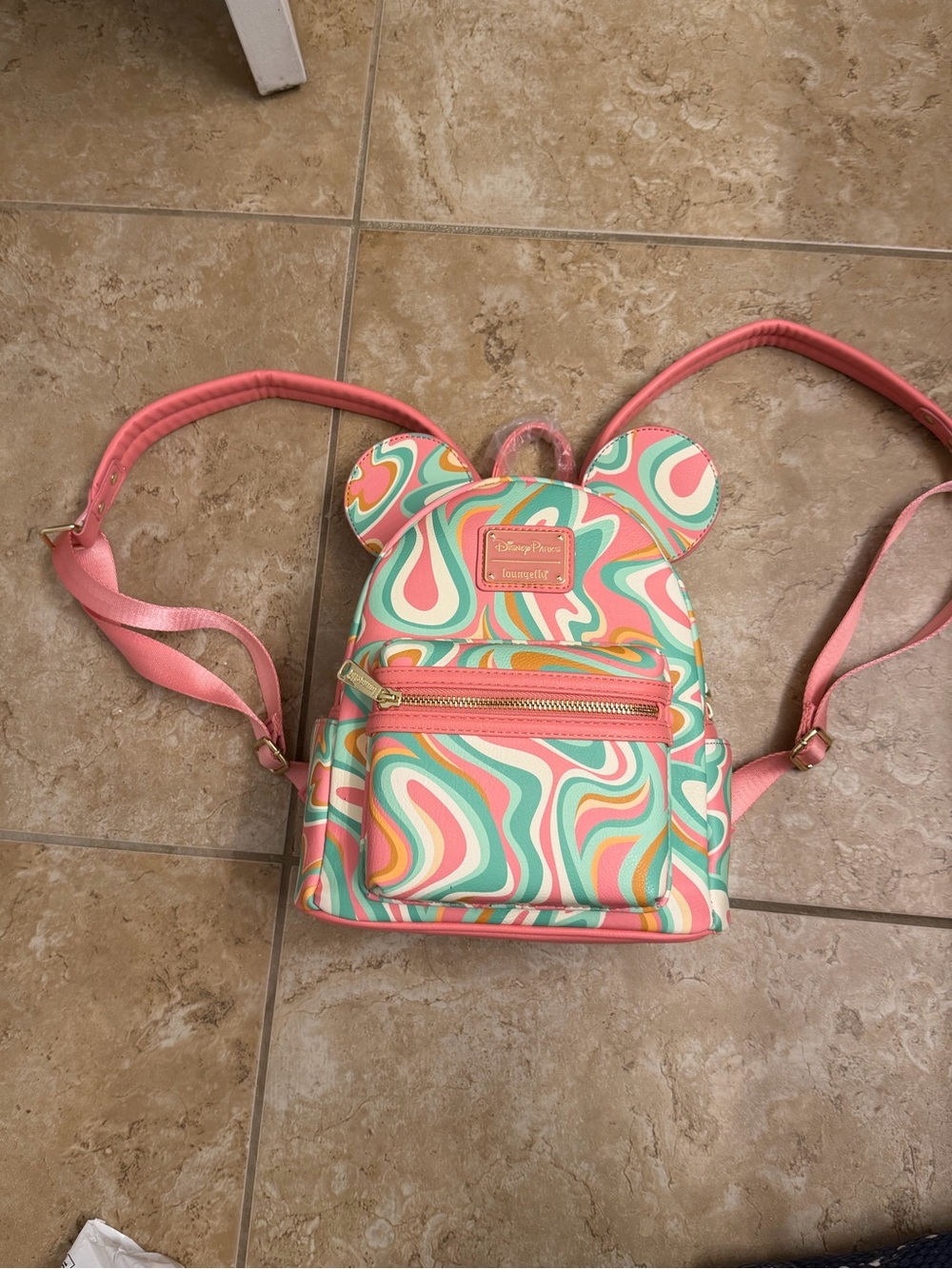 Loungefly Pastel Swirl Minnie Ear Mini Backpack - Pink, Teal, Cream